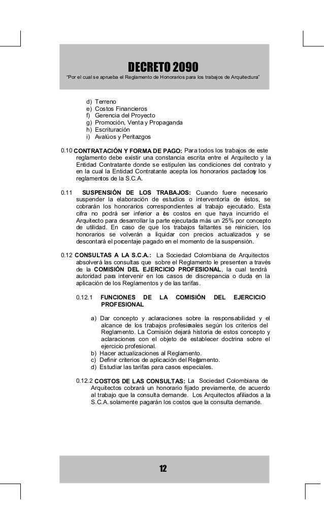 decreto 2090 honorarios
